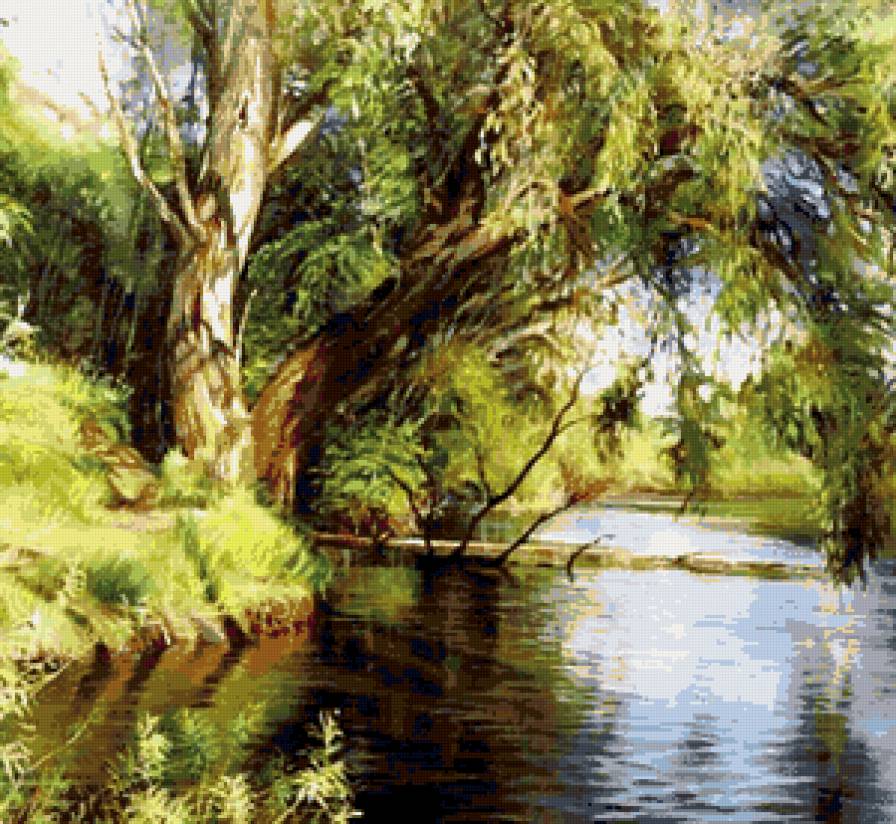 ива над рекой - лето, пейзаж, река, природа - предпросмотр