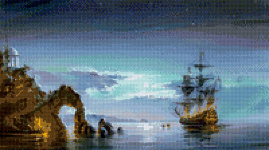 привал - ночь, люди, корабль, вечер, море - предпросмотр