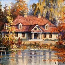 Схема вышивки «Дом у реки»