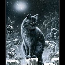 Схема вышивки «Кот зимой»