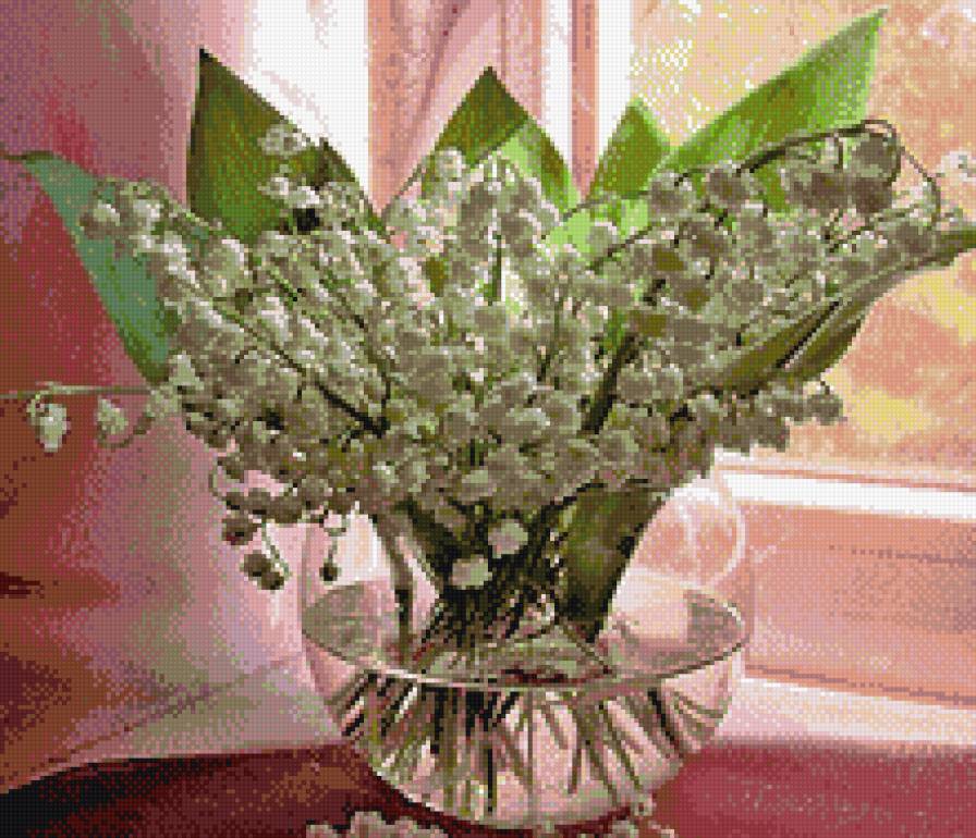 Ландыши на розовом - букет, окно, ландыши, цветы, натюрморт - предпросмотр