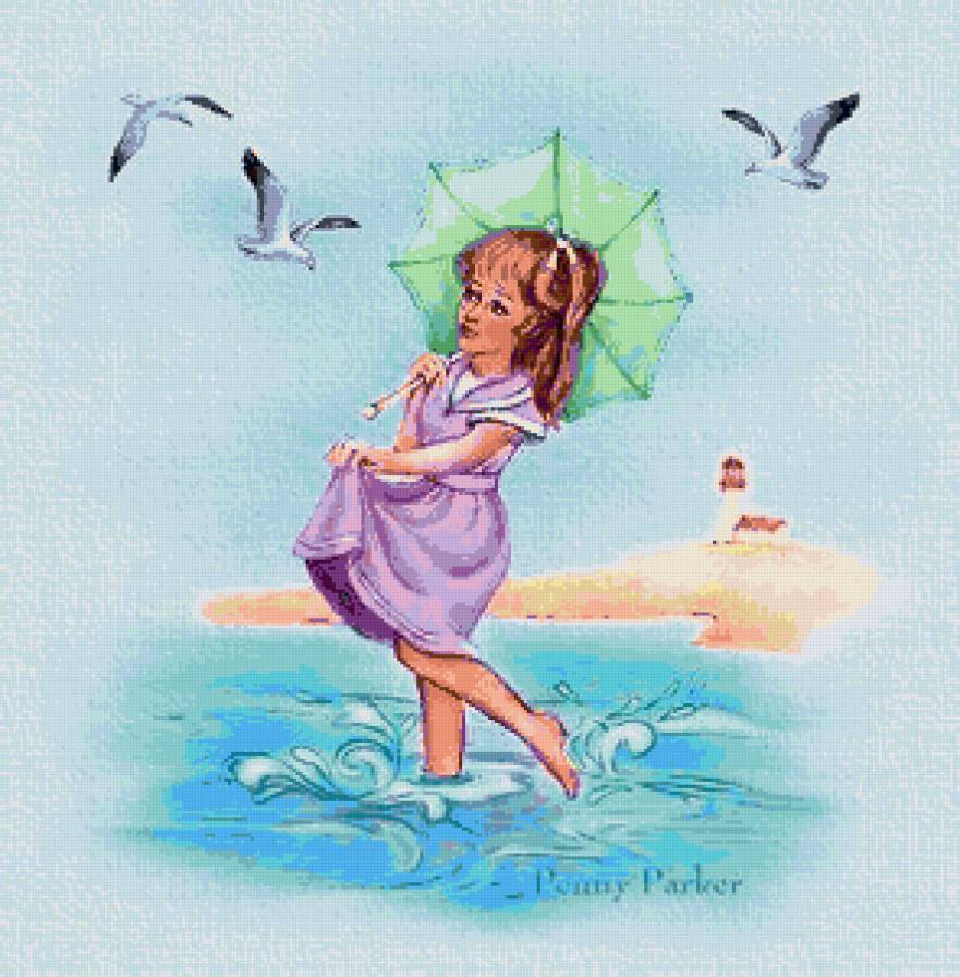 серия для подушки - птицы, подушка, девушка, пано - предпросмотр