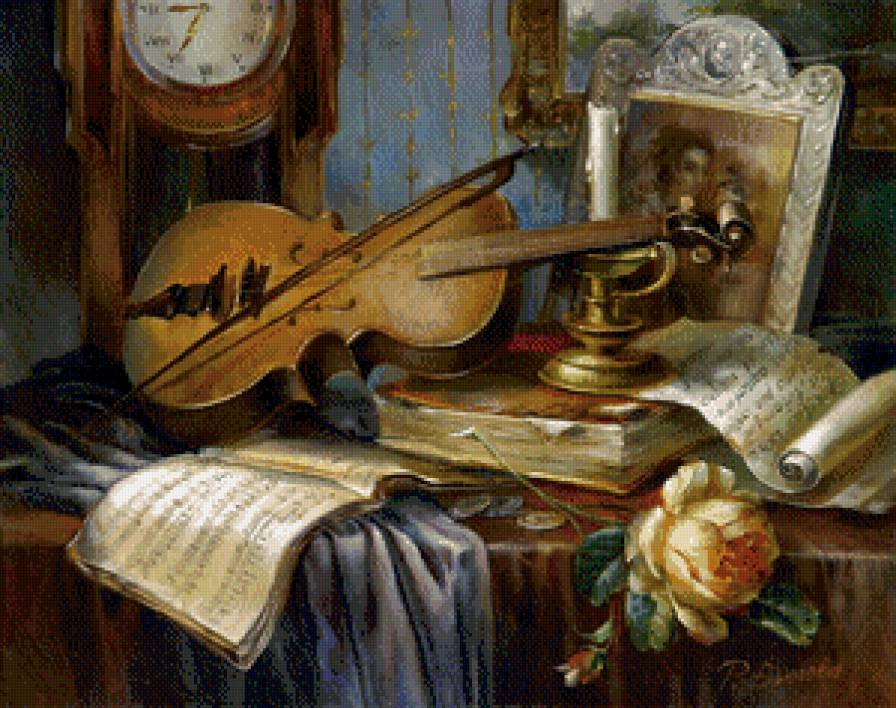 картина - цветы, скрипка - предпросмотр