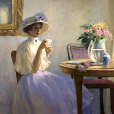 Схема вышивки «Девушка и чай.»