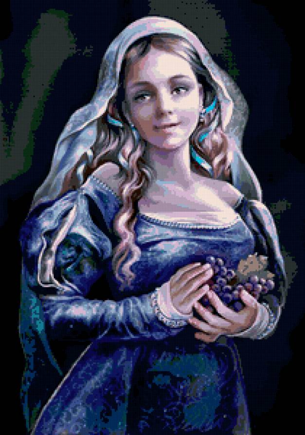 девушка с виноградом - картина, виноград, пано, девушка - предпросмотр