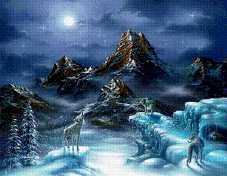 волки зимой - пейзаж, животные - предпросмотр