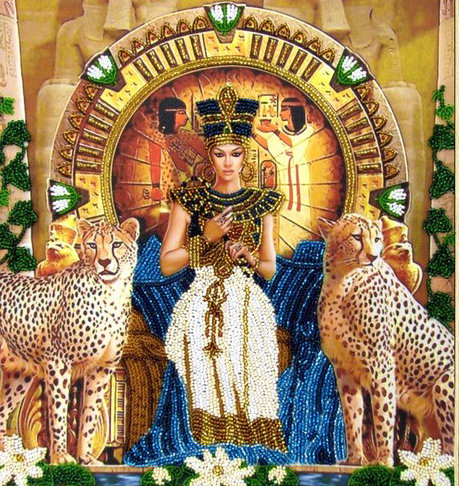 девушка и леопарды - хищники, животные, египет, египетский мотив, кошки, царица - оригинал