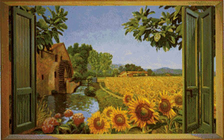 серия "подсолнухи" - цветы.подсолнухи.дом.окно - предпросмотр