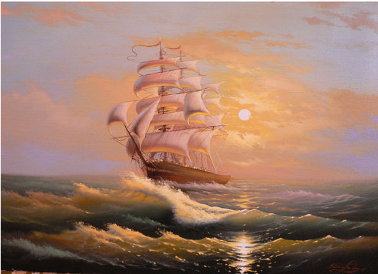 золотой парус - море, корабль, парусник, закат, парус - оригинал