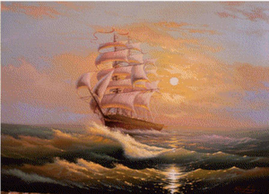 золотой парус - закат, парус, парусник, корабль, море - предпросмотр