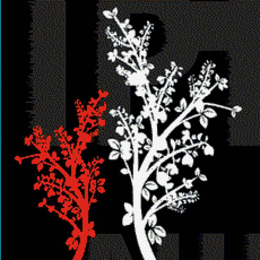 цветы-1 - черное и красное, веточки, цветы, диптих - предпросмотр