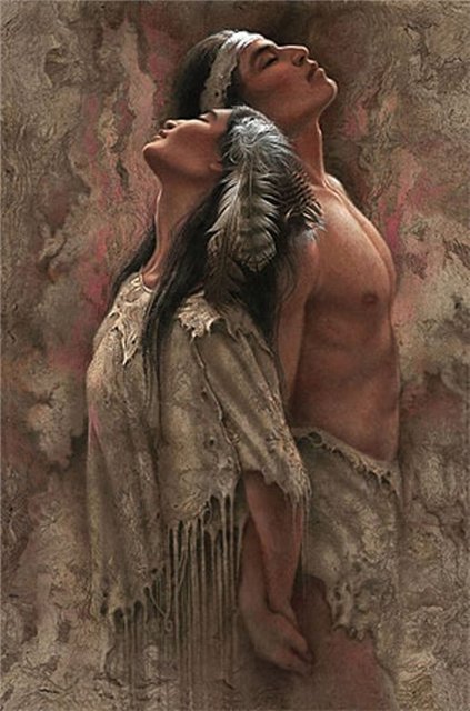 любовь - живопись, индейцы, люди, пара, страсть, любовь, чувства - оригинал