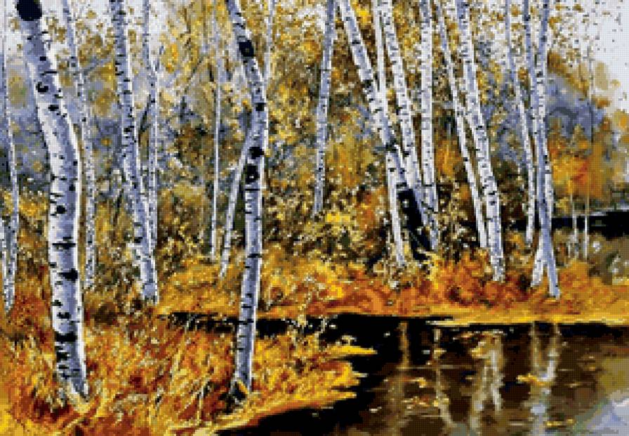 березки у воды - березы, осень, лес, озеро, пейзаж - предпросмотр