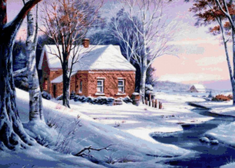 тихая речка - дом, пейзаж, снег, зима, река - предпросмотр