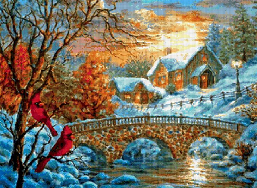 зимний пейзаж - зима, снег, фонарь, дом, пейзаж - предпросмотр