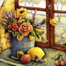Схема вышивки «букет у окна»