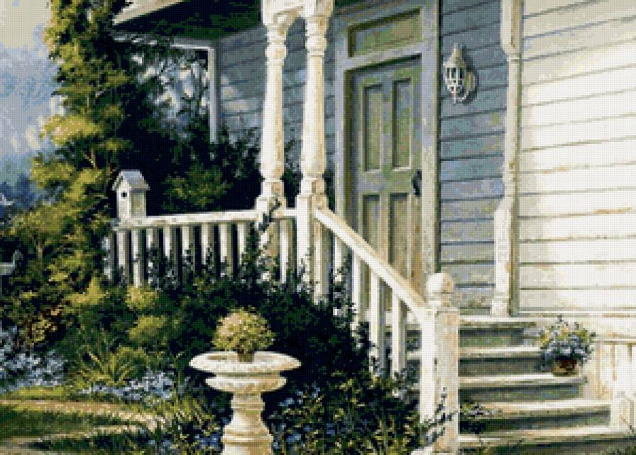 уютный дворик - дом, пейзаж, цветы - предпросмотр