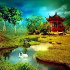 Схема вышивки «японский сад с лебедями»