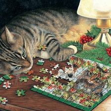 Схема вышивки «котик и паззлы»