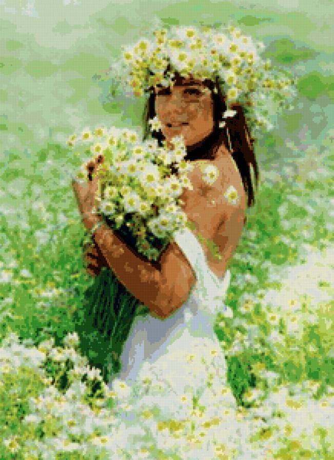 девушка в ромашках - картина, пано, цветы, девушка - предпросмотр