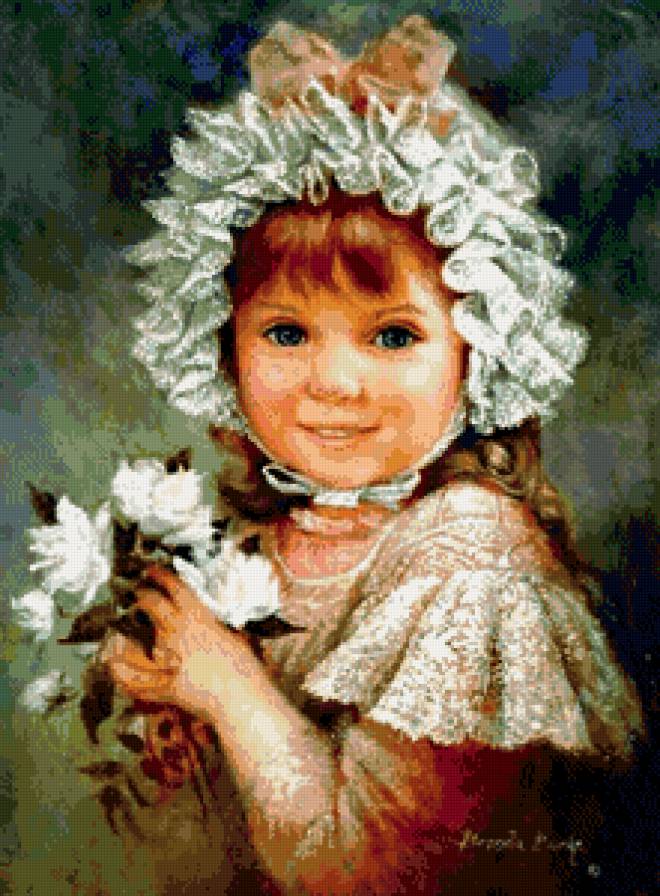 девочка с розами - цветы, картина, розы, дети - предпросмотр