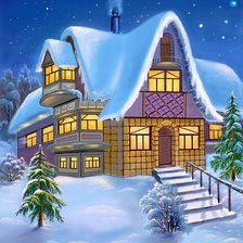 Схема вышивки «Зимний домик»