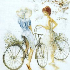 Схема вышивки «Девушки на велосипеде»
