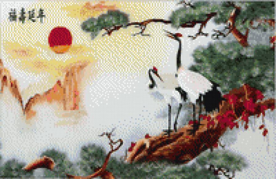 журавли на сосне - сосна, природа, журавль - предпросмотр