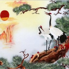 Схема вышивки «журавли на сосне»