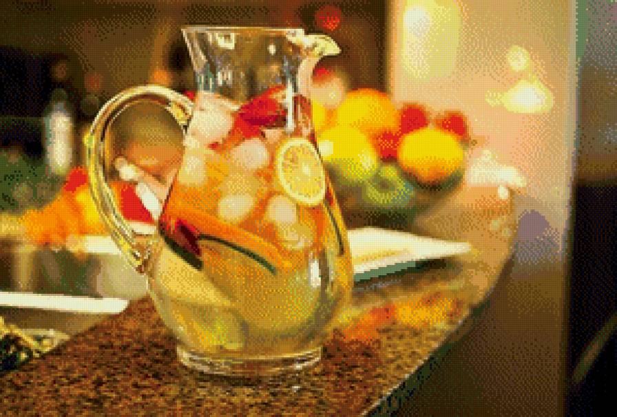 Графин на кухню - графин, фрукты, стол, напиток, кухня - предпросмотр