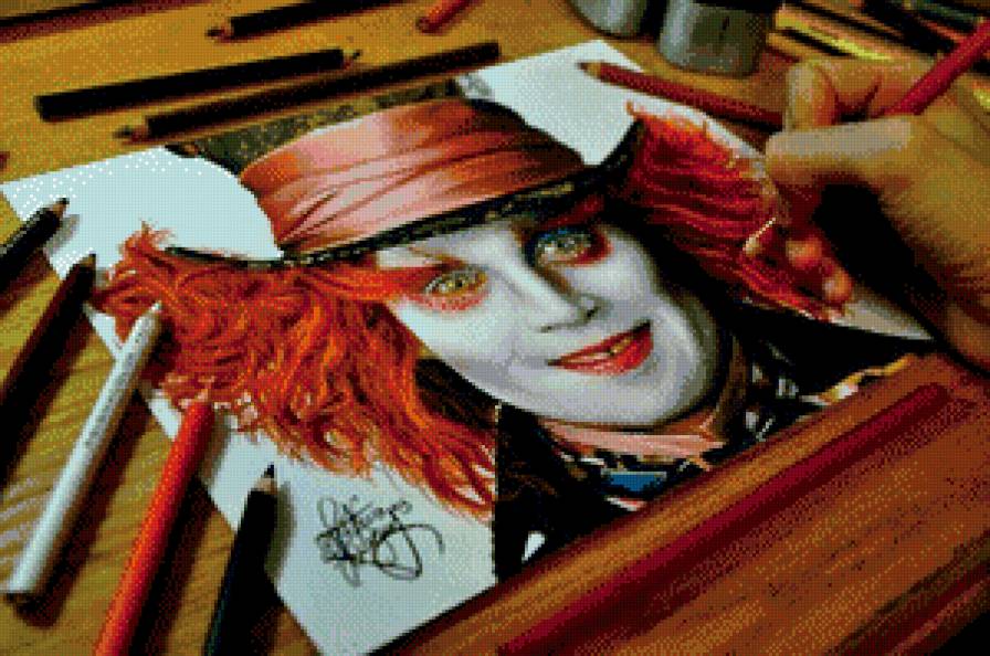 Безумный Шляпник (Джонни Депп) - серия рисунки, фильм, парень, актер - предпросмотр