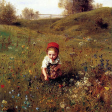 девочка, собирающая цветы