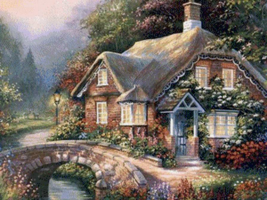 дом у реки - дом, мост, река - предпросмотр