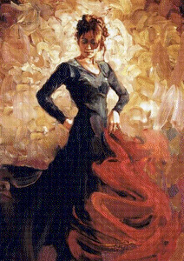 Фламенко - девушка, фламенко, испанка, танец - предпросмотр