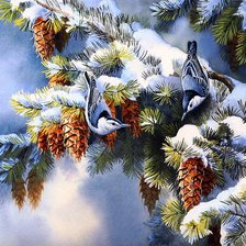 Схема вышивки «птицы на сосне»