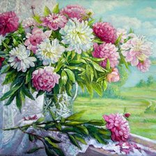 Схема вышивки «пионы на подоконнике»