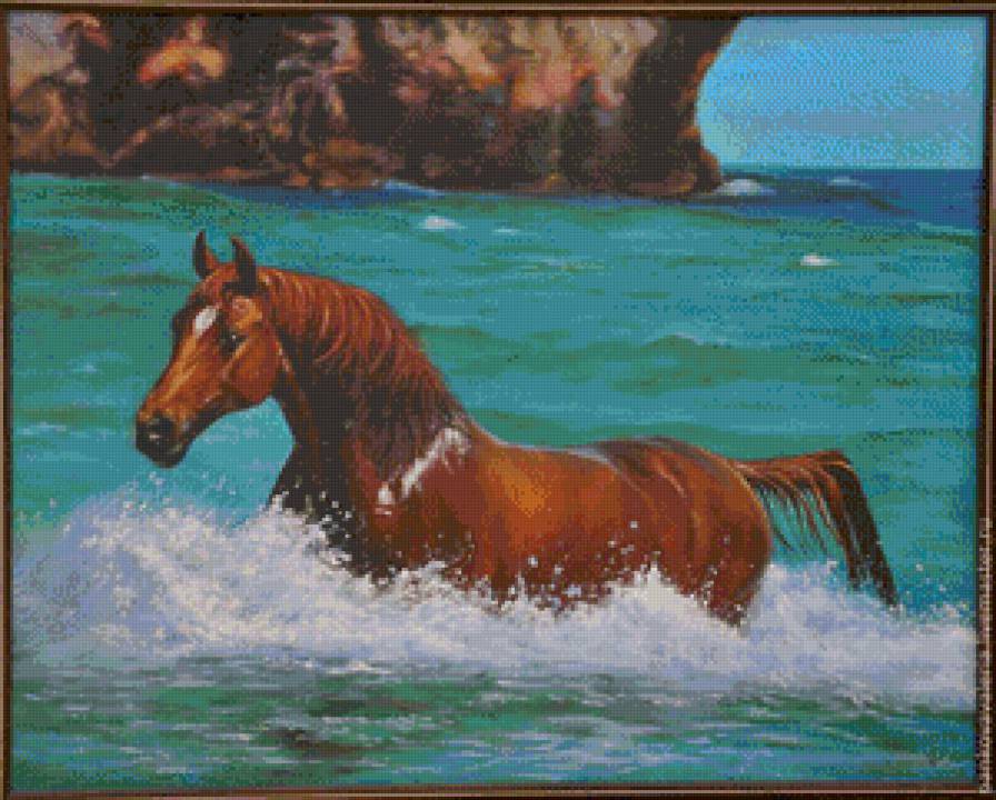 купание лошади - лошадь, лошади, вода, купание, море - предпросмотр