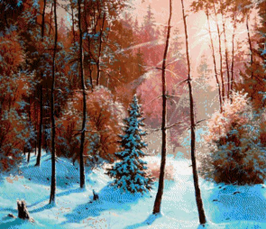 закат в зимнем лесу - снег, лес, пейзаж, зима - предпросмотр