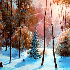 Схема вышивки «закат в зимнем лесу»