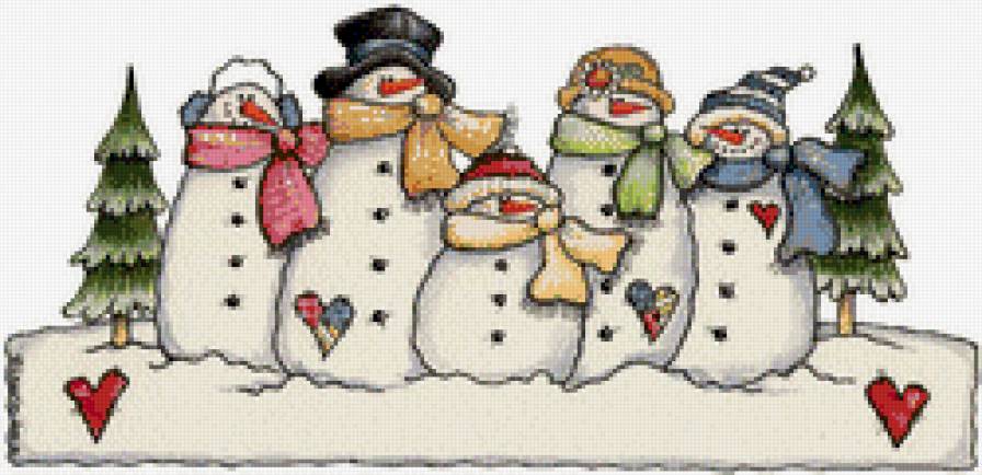 семейство снеговиков - снег, снеговик, семья, зима, снеговики - предпросмотр