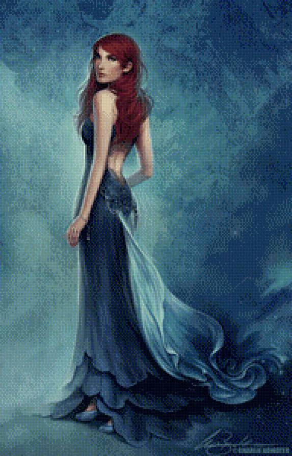 Девушка в синем - девушка, рыжая, платье - предпросмотр