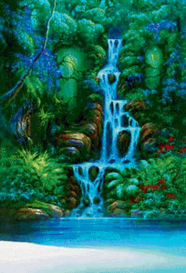 лесной водопад - река, пейзаж, лес - предпросмотр