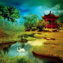 Схема вышивки «ЯПОНСКИЙ САД С ЛЕБЕДЯМИ»