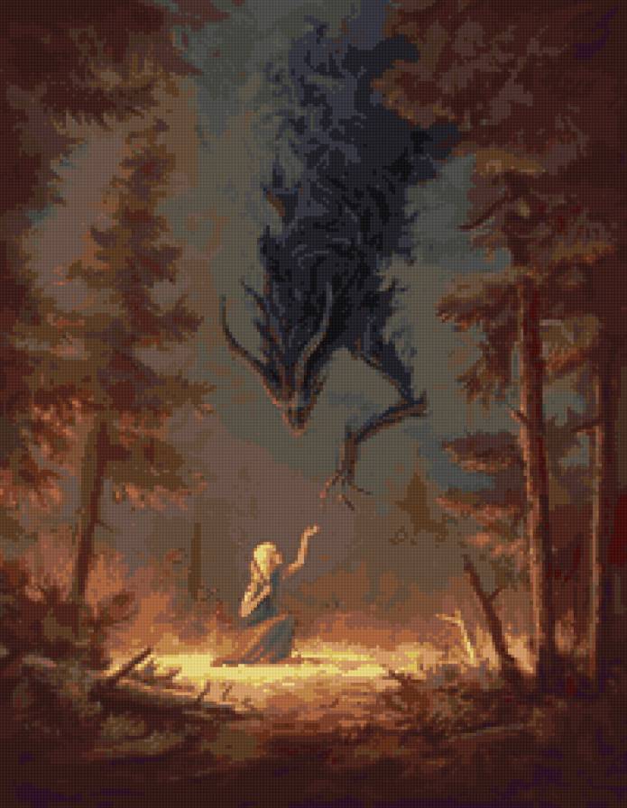 магия в лесу - фантастика, лес, дракон, девочка - предпросмотр