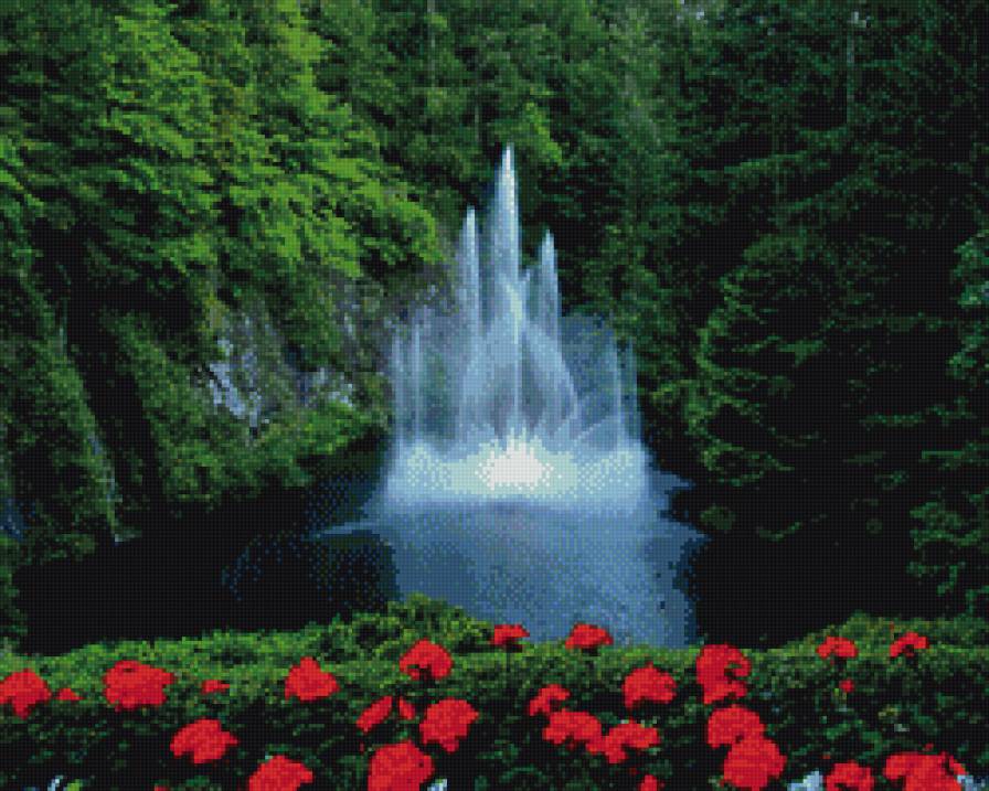 пейзаж, водопад, маки - предпросмотр