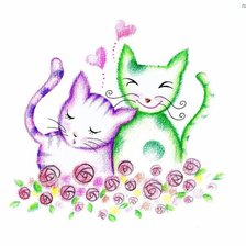 Схема вышивки «влюбленные кошечки»