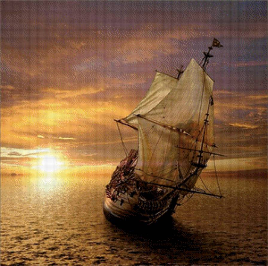 укротитель стихии - тишина, океан, каравелла, путешествие, закат, корабль - предпросмотр
