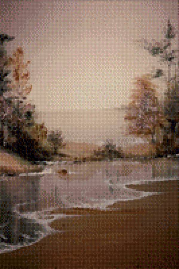 осенний пейзаж - река, природа, лес, вечер, осень, дождь, берег - предпросмотр