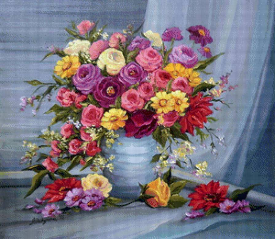 ваза с цветами - букет, натюрморт, ваза, розы, живопись, цветы - предпросмотр