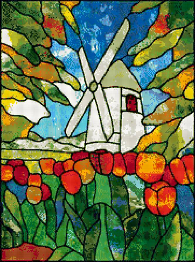 Мельница - мельница, тюльпаны - предпросмотр